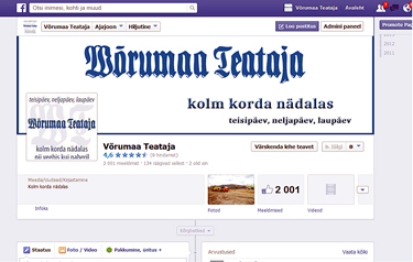 Võrumaa Teataja Facebooki leht saab nüüd hiilata 2000 fänniga. Aitäh, armas lugeja! Oleme uhked ja tänulikud!  Foto: AIGAR NAGEL