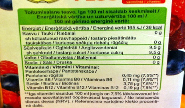 Milline on kohustuslik teave?  energiasisaldus (kJ ja kcal); rasvad, sh küllastunud rasvhapped; süsivesikud, sh suhkrud; valgud sool (arvutatakse kogu toidus sisalduva naatriumi baasil, seetõttu võib mõnede toodete puhul olla märgitud, et soolasisaldus tuleneb ainult loodusliku naatriumi olemasolust)