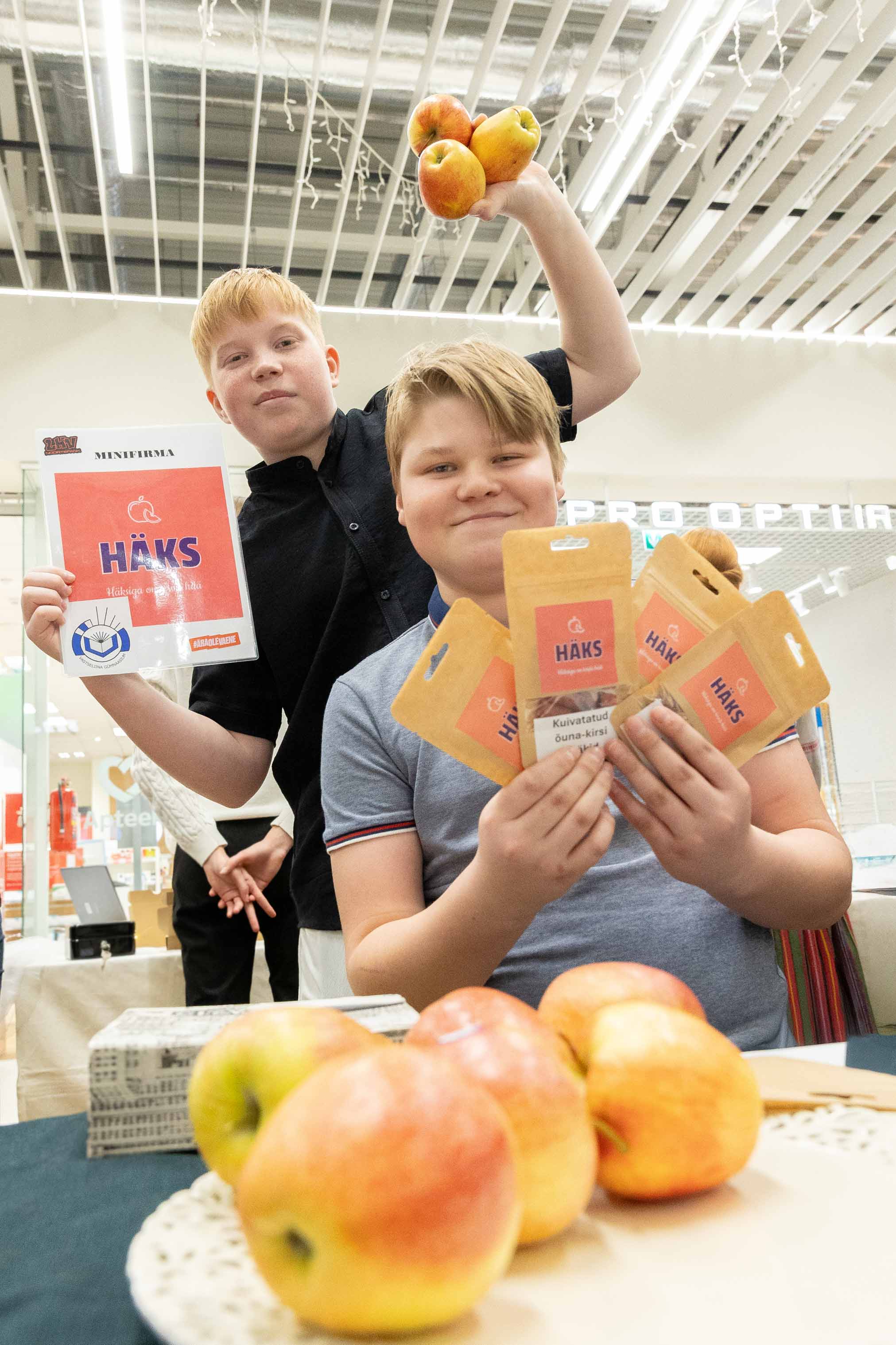 Minifirma HÄKS, keda tunnustati 8. veebruaril Tallinnas toimunud laadal särava müügitähe preemiaga. Laupäevasel laadal said HÄKSi liikmed uhkust tunda parima minifirma tiitli üle. Vasakult: Jesper Salukivi ja Otto Gustav Almann. Fotolt puudub Tanel Tuvike. Fotod: Aigar Nagel