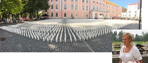 Toompea lossi esisele platsile laotati esmaspäeval 10 000 piimapudelit sümboliseerimaks vähenenud lüpsilehmade arvu. Karin Sepa sõnul oli aktsiooni eesmärgiks tõstatada küsimus, millised on võimalused väärtustada Eesti maaelu ja toitu.  Fotod: Gregor Saluveer